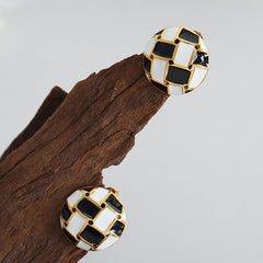 Checkerboard Enamel Heart or Round Stud Earrings