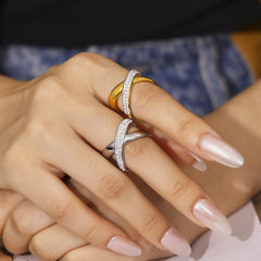 18K Gold-Plated Sparkling X Ring
