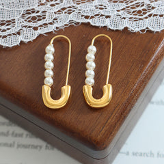18K Gold-Plated Pearl-Look Safety Pin Earrings