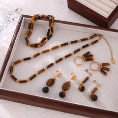 Tiger Eye Bead Earrings and Necklace