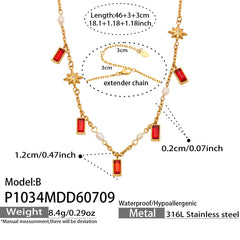 18K Gold-Plated Glass Stone & Pearl Accent Necklace