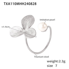 Floral Pearl-Look Earrings or Open Ring