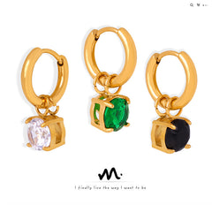 Gold-Tone Square Accent Huggie Earrings