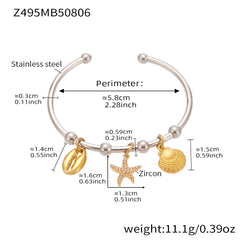 Heart or Starfish Charm Cuff Bracelet