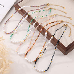 Gradient Bead Floral Accent Necklace