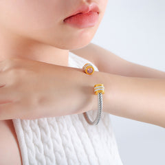 Colored Cubic Zirconia Cable Cuff Bracelet