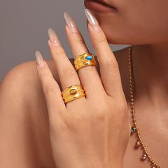 Tiger Eye or Turquoise Textured Ring