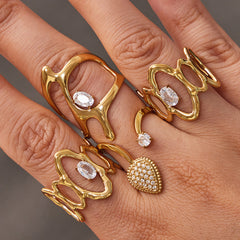 Glass Accent and Open Heart Statement Rings