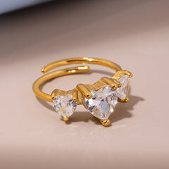 Triple Heart Cubic Zirconia Open Ring