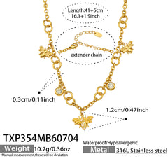 Cubic Zirconia Bee Charm Necklace & Bracelet