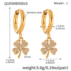 Cubic Zirconia Clover Charm Hoop Earrings