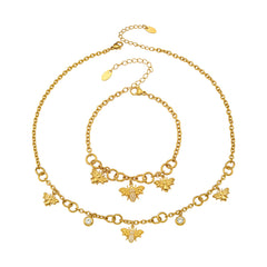 Cubic Zirconia Bee Charm Necklace & Bracelet