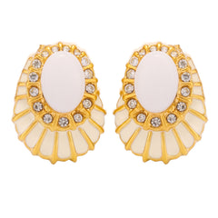 18K Gold-Plated Oval Enamel Halo Stud Earrings