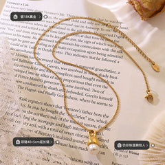 Gold-Tone Teardrop Faux Pearl Pendant Necklace