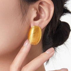 Ribbed Oval Stud Earrings
