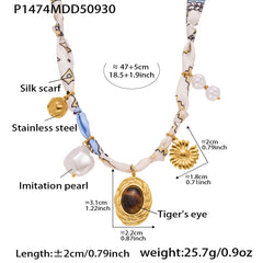 Fabric Scarf-Style Mixed Charm Necklace