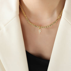Cubic Zirconia Initial Letter Chain Necklace