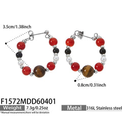Natural Stone & Pearl-Look Beaded Hoop Earrings