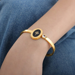 Stone and Shell-Inlay Open Cuff Bracelet