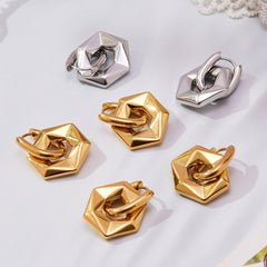 18K Gold-Plated Hexagon Drop Hoop Earrings