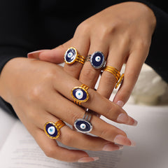 Evil Eye Enamel Open Ring