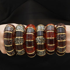 18K Gold-Plated Leopard Pattern Resin Stretch Bangle