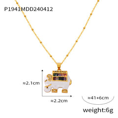 Gold-Tone Enamel Elephant Pendant Necklace