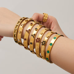 Floral Glass and Cubic Zirconia Clasp Bangles