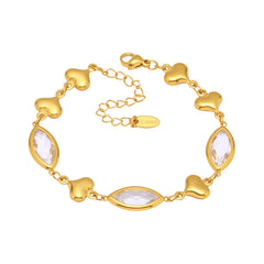 Gold-Tone Glass Accent Heart Link Bracelet