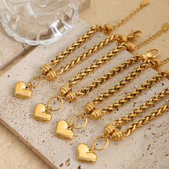 Heart Charm Woven Chain Bracelet