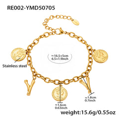 Gold-Tone Initial and Coin Charm Bracelet