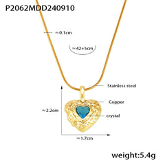 Textured Heart Crystal Pendant Necklace