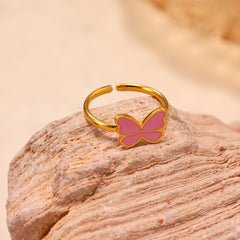 Pink Enamel Butterfly Bracelet, Ring & Earrings