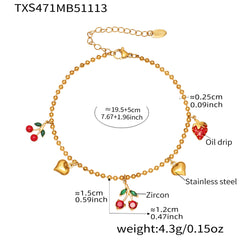 Cherry & Heart Charm Necklace, Bracelet, Earrings or Anklet