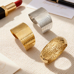 18K Gold-Plated Wide Textured Cuff Bracelet