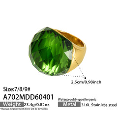 18K Gold-Plated Faceted Glass Statement Ring