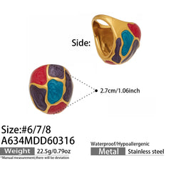 Color Enamel and Oval Glass Statement Rings