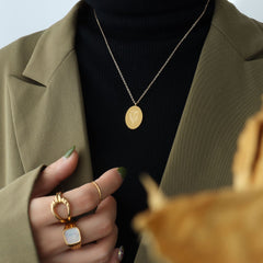 Birth Flower Oval Pendant Necklace