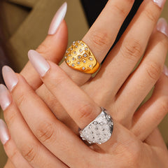 18K Gold-Plated Bubble Stone-Accent Wide Ring