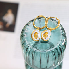 Shell-Inlay Teardrop Hoop Earrings