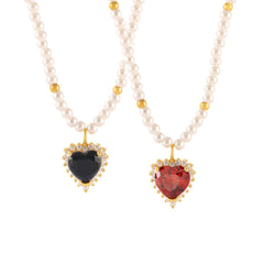 Pearl-Look Heart Stone-Accent Necklace