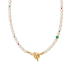 Freshwater Pearl & Colored Bead Toggle Necklace