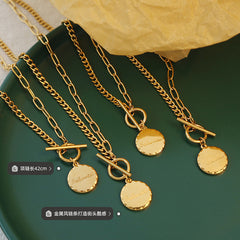 18K Gold-Plated Coin Pendant Toggle Necklace