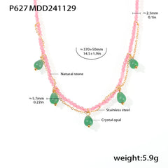 Natural Stone Bead Cat Eye-Look Charm Necklace