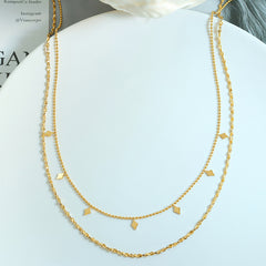 Layered Fine Chain Geometric Station Necklace