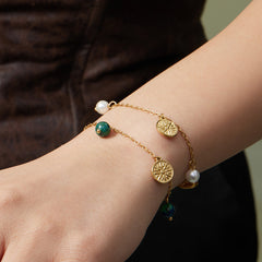 18K Gold-Plated Natural Stone or Pearl-Look Charm Jewelry