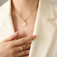 White Shell Initial Medallion Necklace
