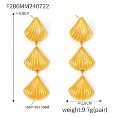 Gold-Tone Triple Shell Drop Earrings