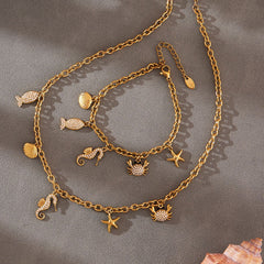18K Gold-Plated Seahorse Charm Necklace or Bracelet