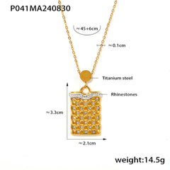 18K Gold-Plated Rectangular Stone Pendant Necklace